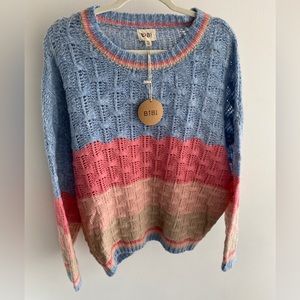 BIBI sweater, multi-colored, striped.  Polyester. Scoop neck. X-Large. (NWT)